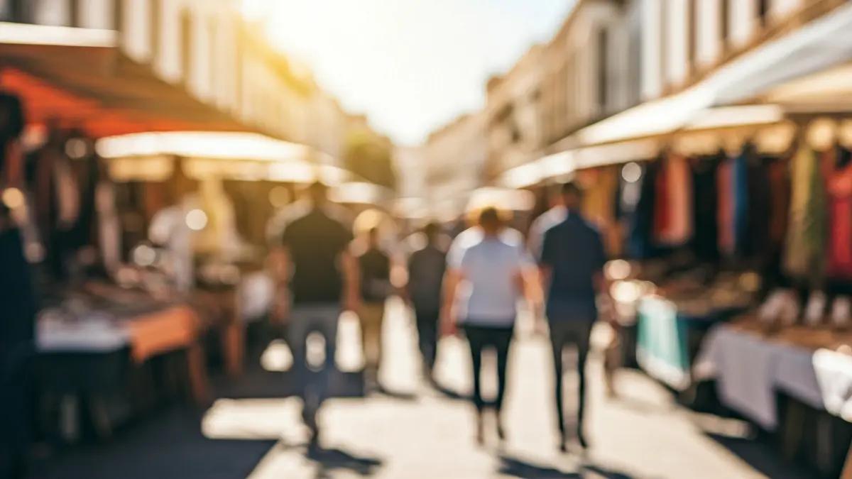 Imagen genérica de un mercadillo al aire libre con puestos y gente.