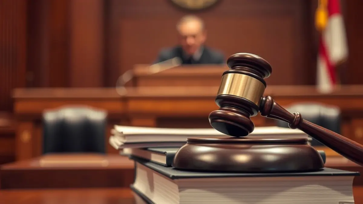 Imagen genérica de un mazo de juez sobre libros de leyes en un tribunal.