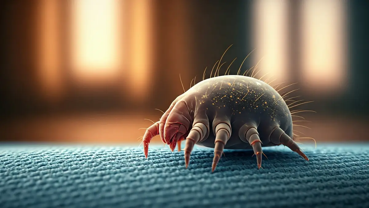 Generic image of a dust mite on a textile surface.