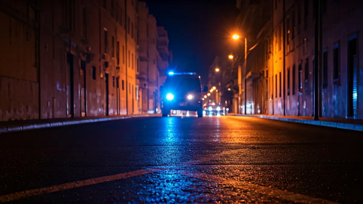 Imagen genérica de luces de emergencia reflejadas en el asfalto mojado.