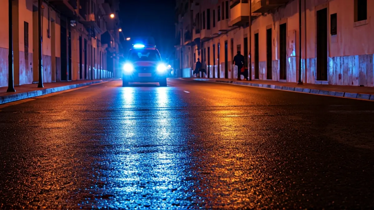 Imagen genérica de luces de emergencia reflejadas en el asfalto mojado.