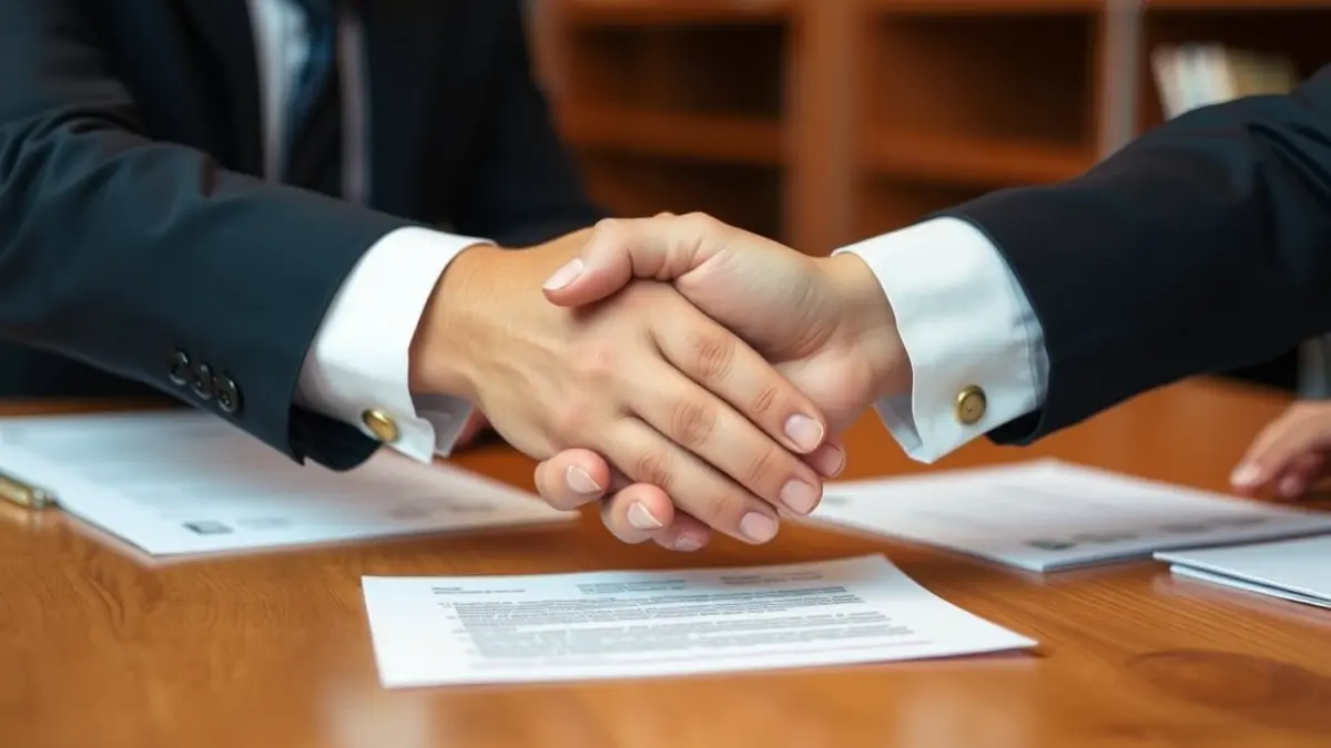 Imagen genérica de dos personas dándose la mano sobre un escritorio, simbolizando un acuerdo.