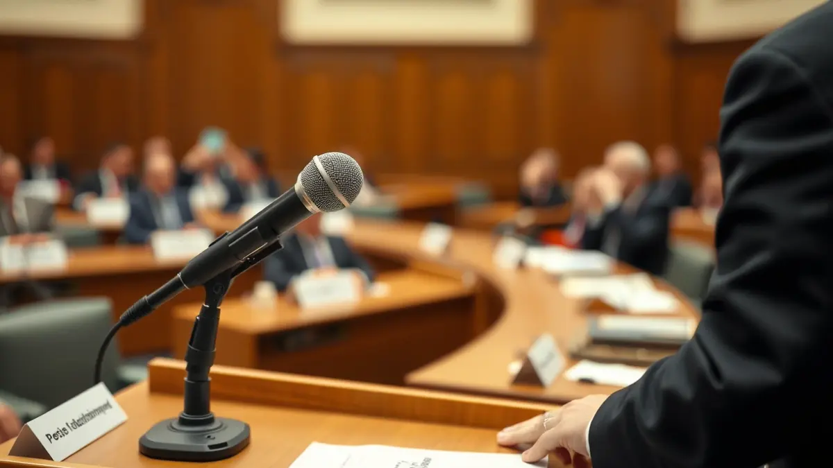 Imagen genérica de un micrófono en un atril durante una comparecencia política.