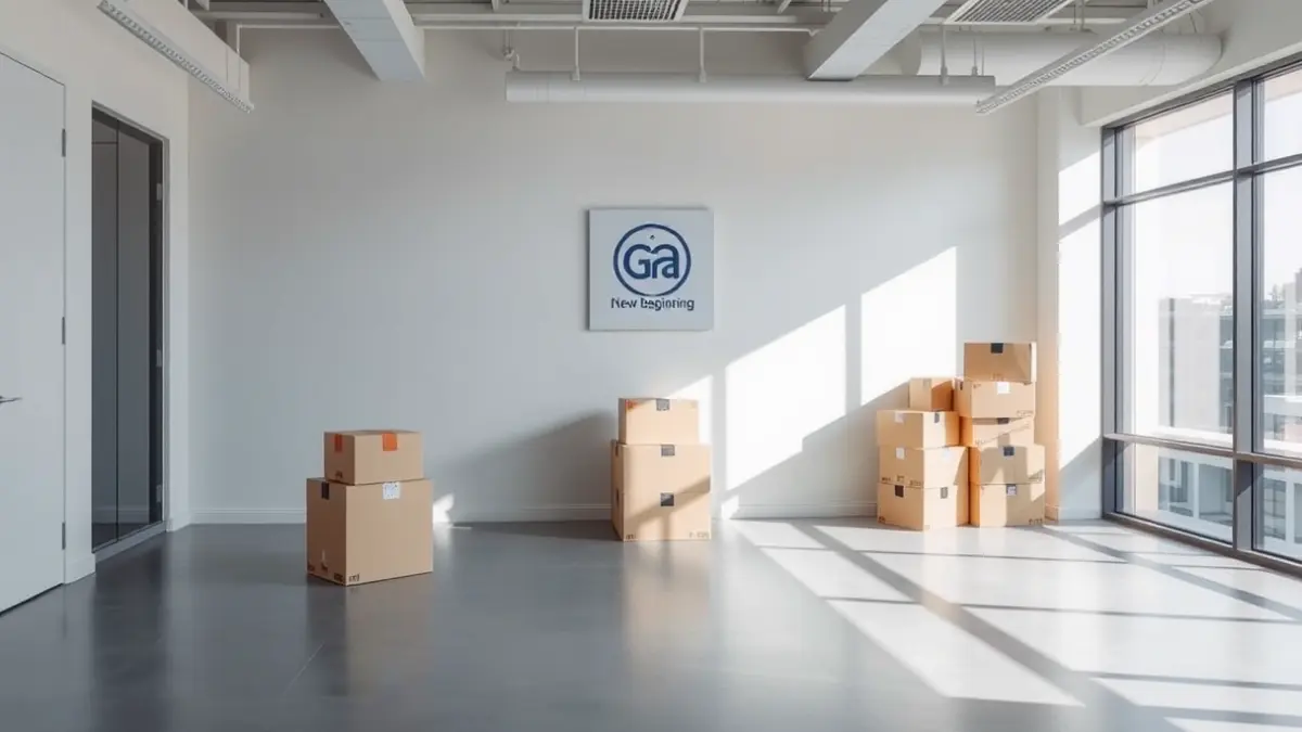Generic image of a modern office with moving boxes.
