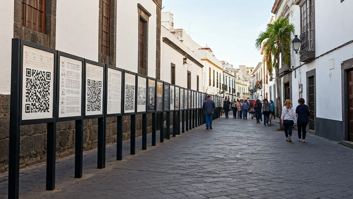 Informational panels about the La Rama festival in Agaete, Gran Canaria.