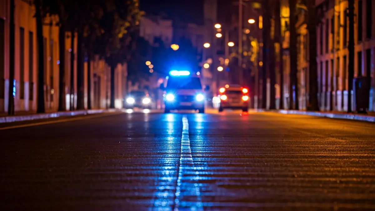 Imagen genérica de luces de emergencia reflejadas en el asfalto mojado.