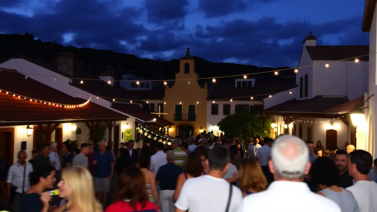 Imagen de una plaza de pueblo canario durante una fiesta local.