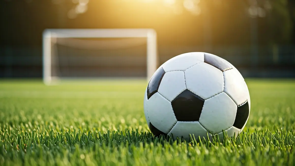 Imagen genérica de un balón de fútbol sobre césped, con una portería desenfocada al fondo.
