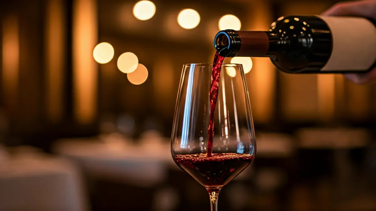 Generic image of a wine glass being served in a fine dining restaurant.
