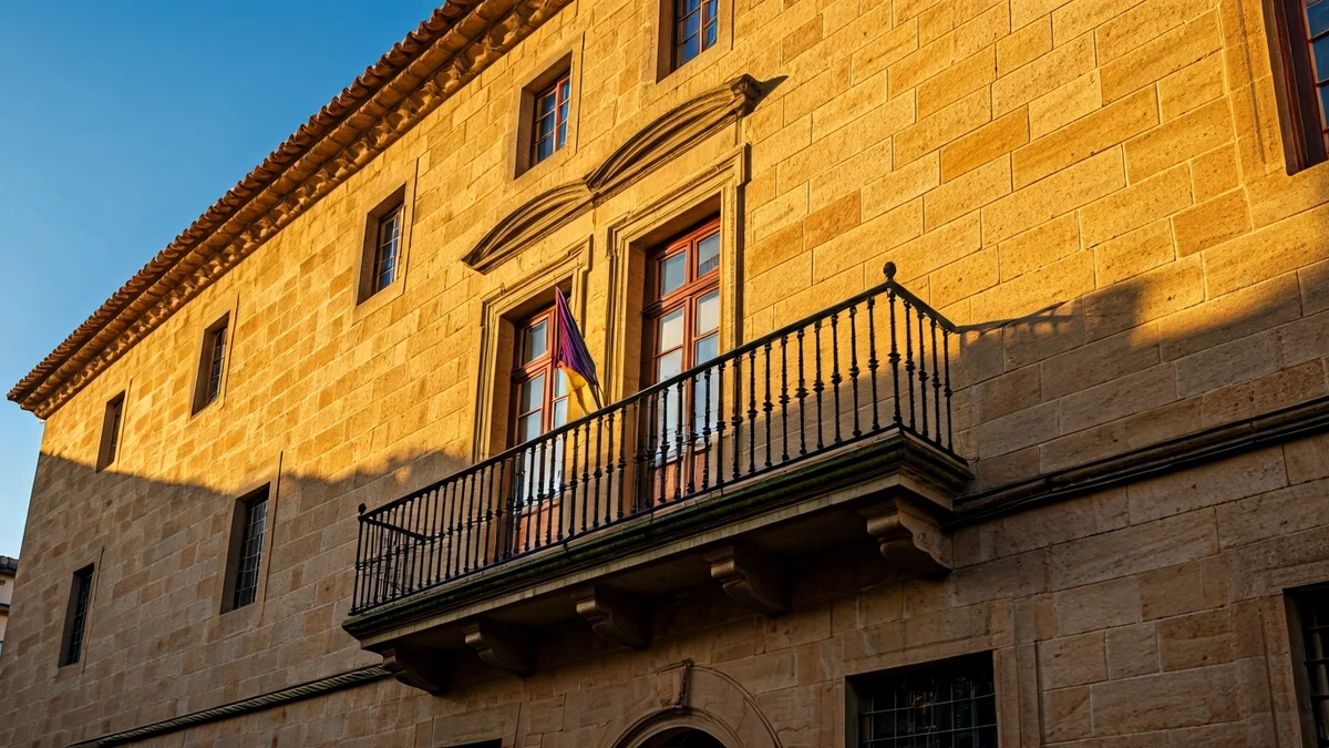 Fachada del ayuntamiento de Antigua, Fuerteventura, bajo el sol de la tarde.