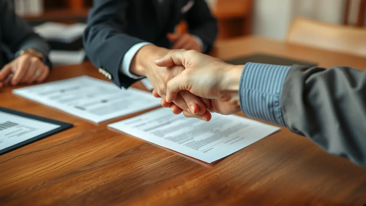 Generic image of two hands shaking over a desk, symbolizing an agreement.