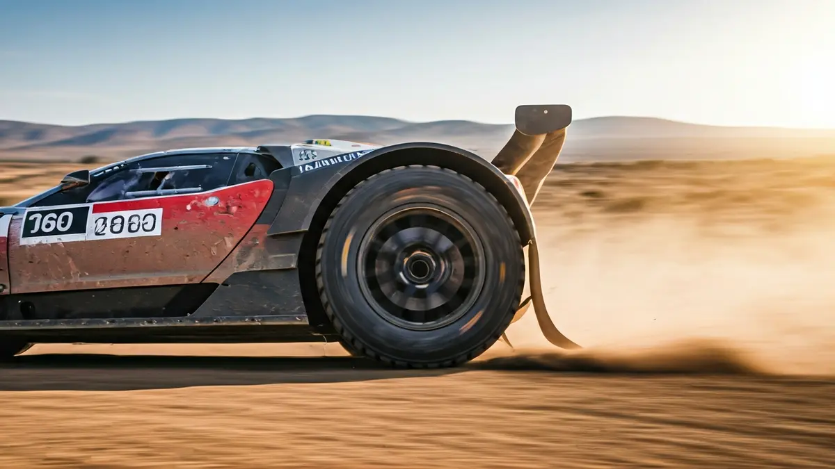 Generic image of a rally car tire on a dirt track.