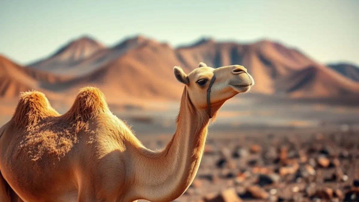 Image of a camel in Timanfaya National Park, Lanzarote.