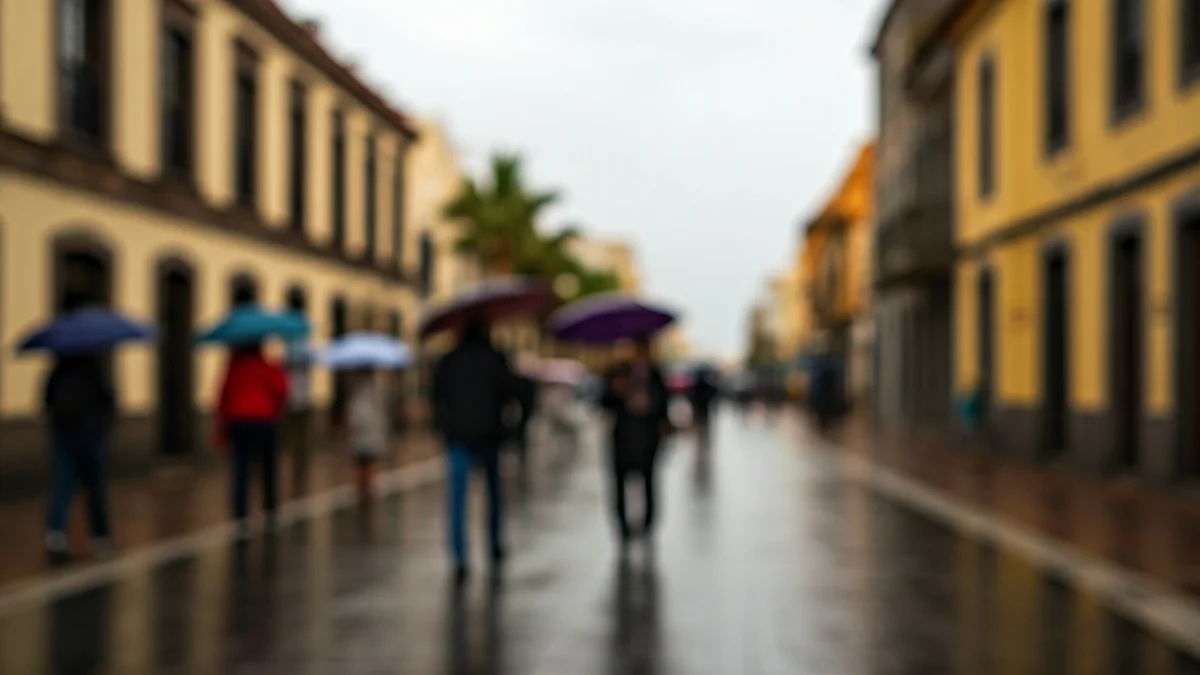Generic image of a street in Arona, Tenerife, on a cloudy and rainy day.