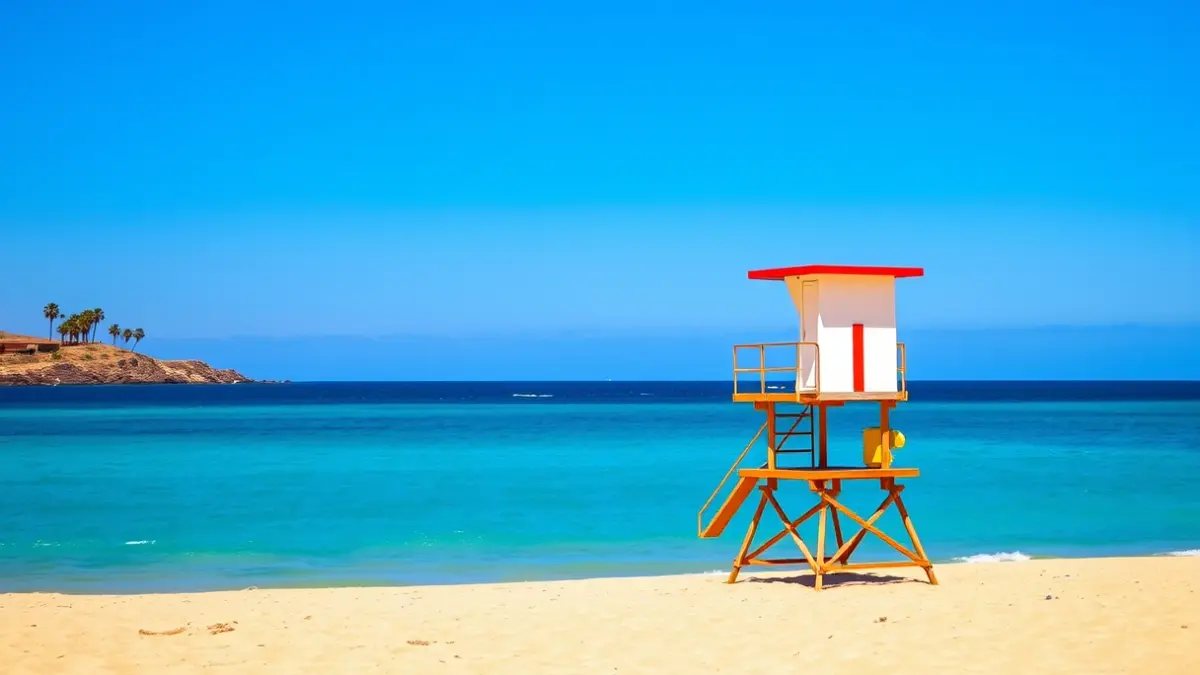 Imagen de una torre de vigilancia en la playa de El Reducto, Arrecife.