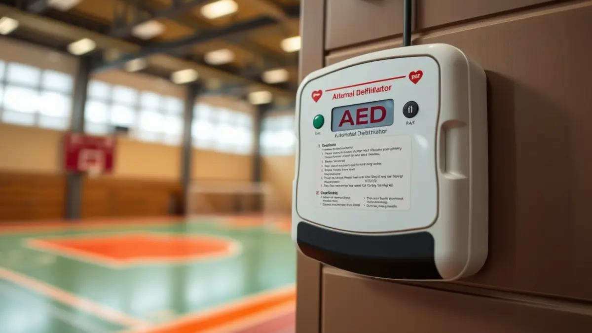 Imagen genérica de un desfibrilador en una instalación deportiva.