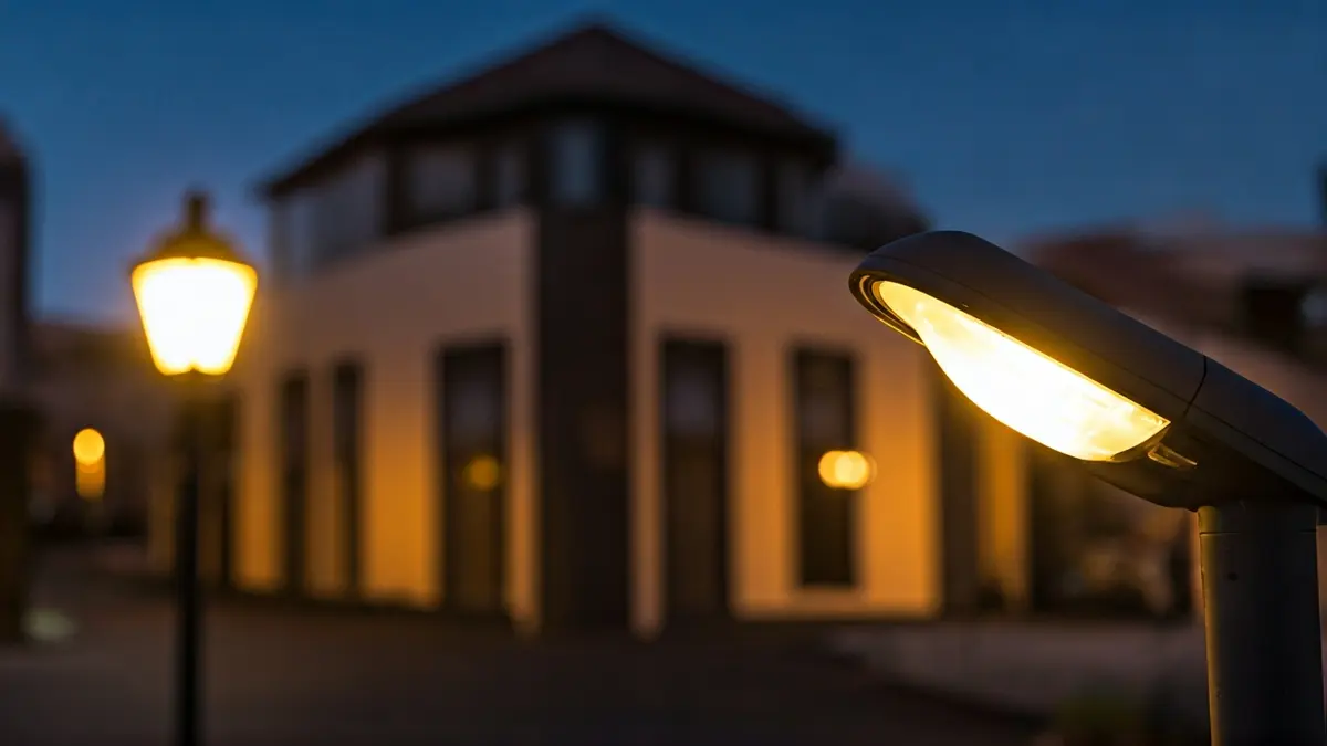 Imagen genérica de una farola moderna con luz LED en un entorno urbano.