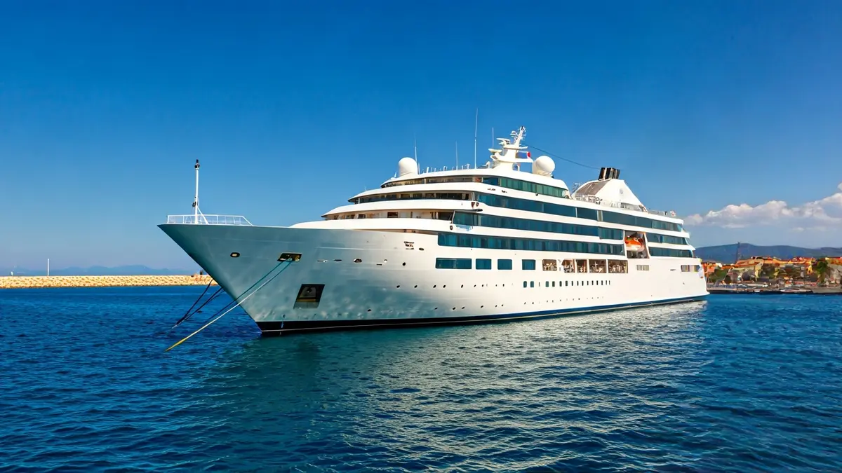 Un crucero boutique atracado en el puerto de Arrecife, Lanzarote.