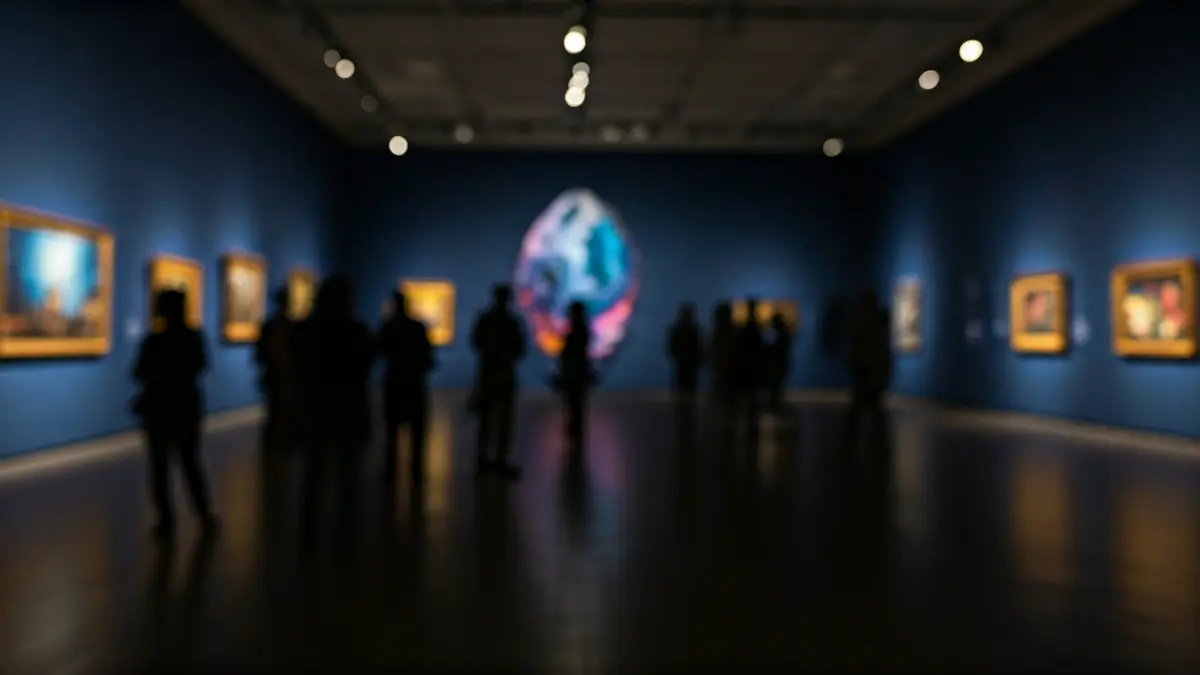 Imagen de una exposición de arte con temática cósmica en un museo.