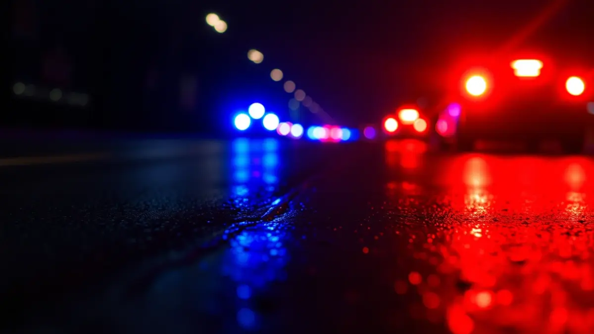 Imagen genérica de luces de emergencia reflejadas en el asfalto mojado por la noche.