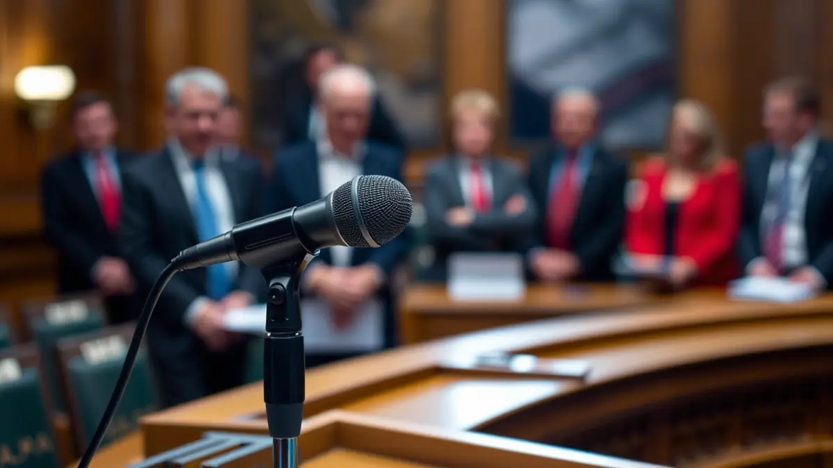 Imagen genérica de un micrófono en un podio parlamentario, simbolizando el debate político.