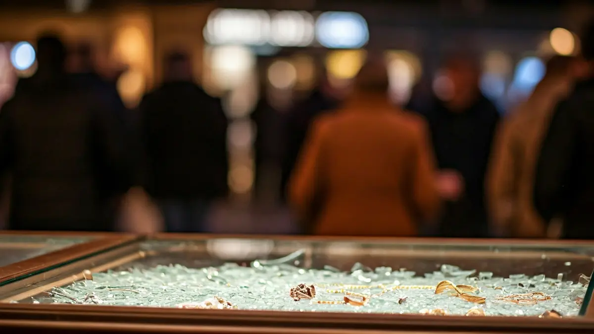 Imagen de un escaparate de joyería roto tras un atraco.