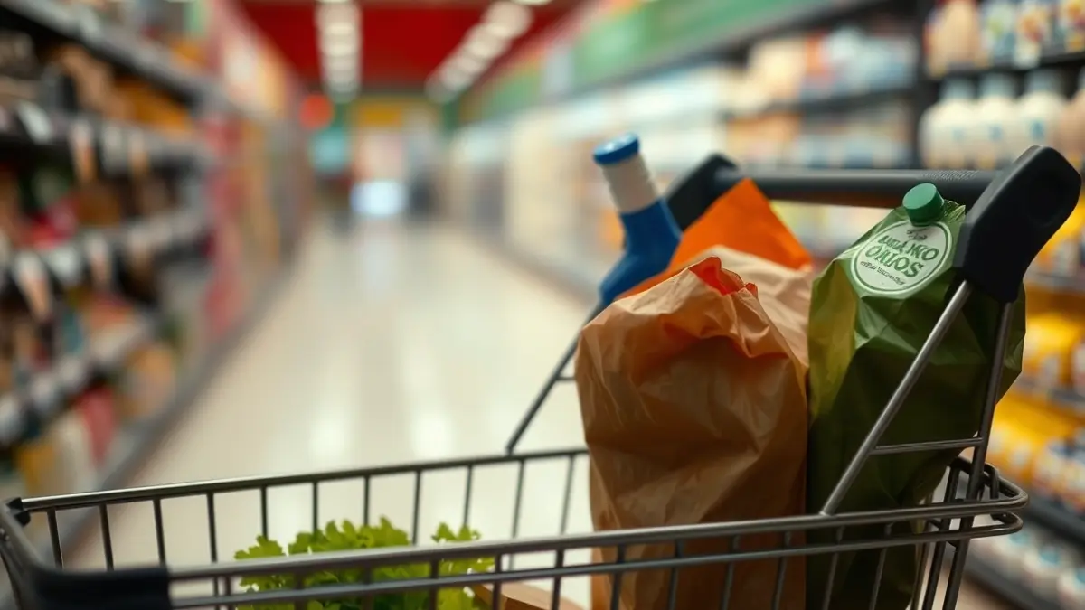 Generic image of a shopping cart with few products, symbolizing economic hardship.