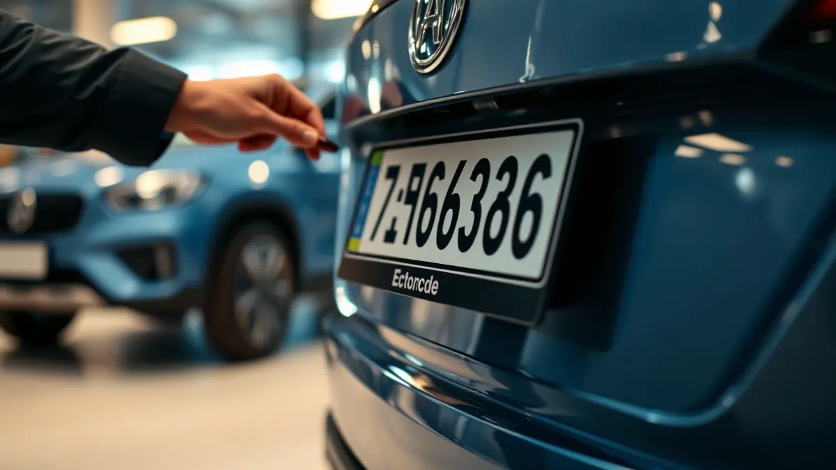 Imagen genérica de una matrícula siendo colocada en un vehículo nuevo.