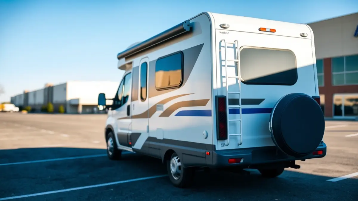 Imagen genérica de una autocaravana estacionada en un aparcamiento abierto.