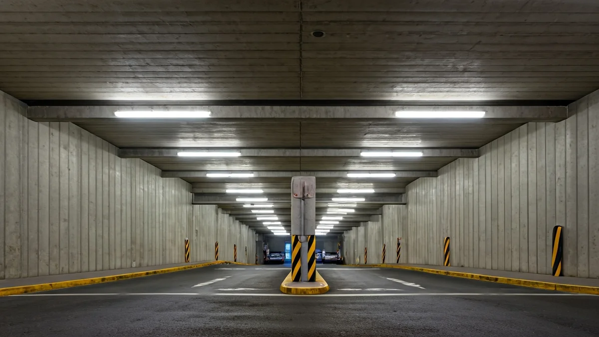 Imagen genérica de la entrada a un aparcamiento subterráneo moderno.
