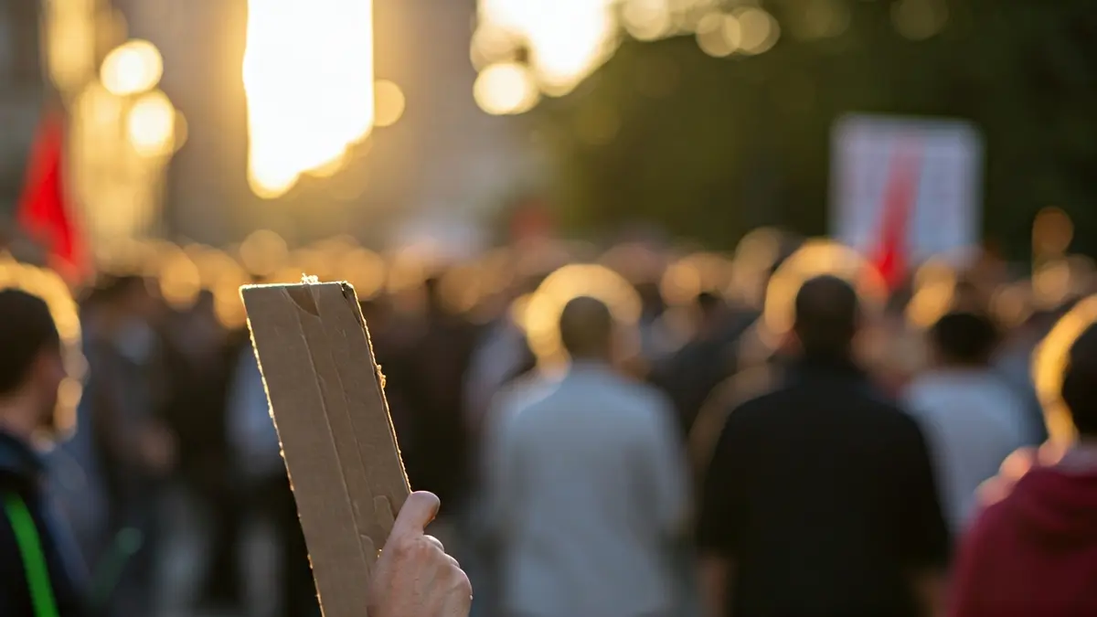 Imagen genérica de una protesta con un cartel en primer plano.
