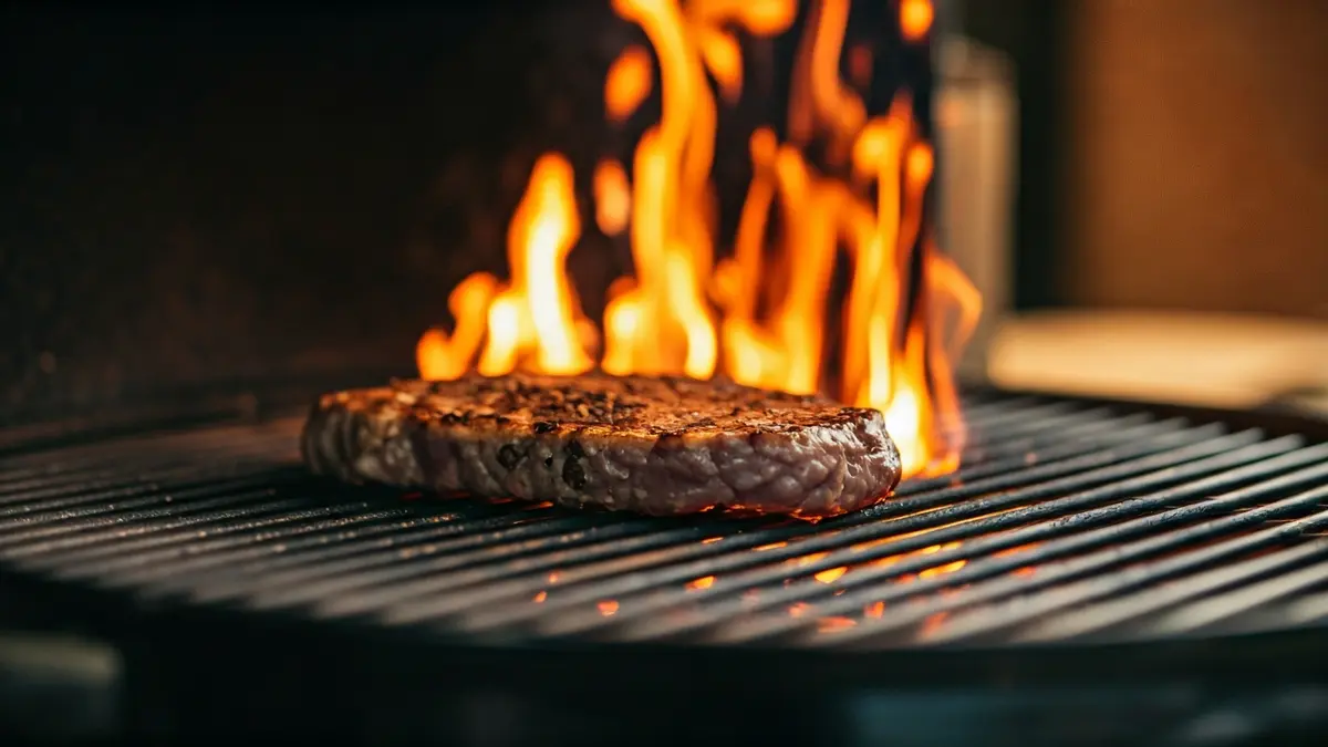 Imagen genérica de una parrilla con brasas y carne cocinándose.