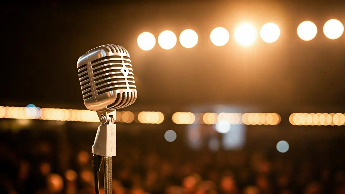 Imagen genérica de un micrófono en un escenario, evocando un festival de música antiguo.