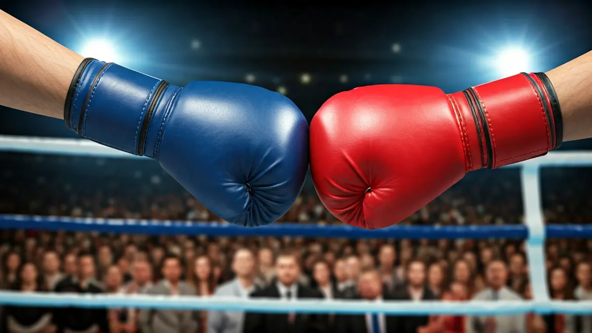 Generic image of two boxing gloves touching in a ring.