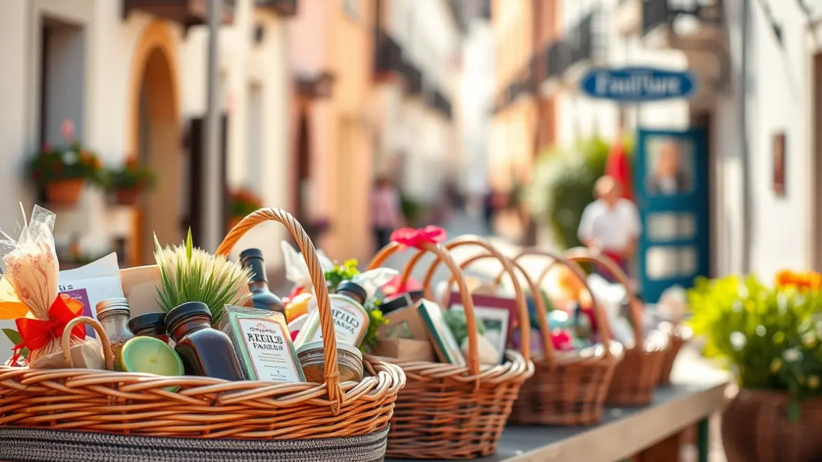 Baskets of local products on a street in a Canary Island town