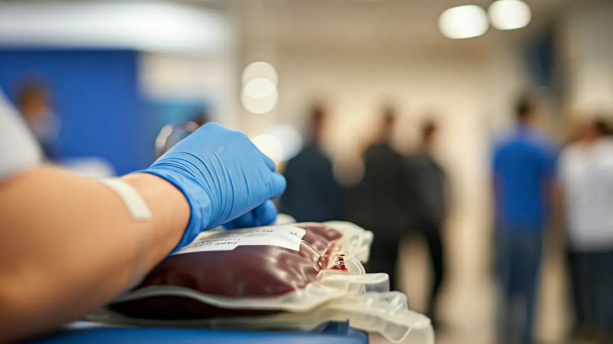 Imagen genérica de una bolsa de sangre llenándose durante una donación.