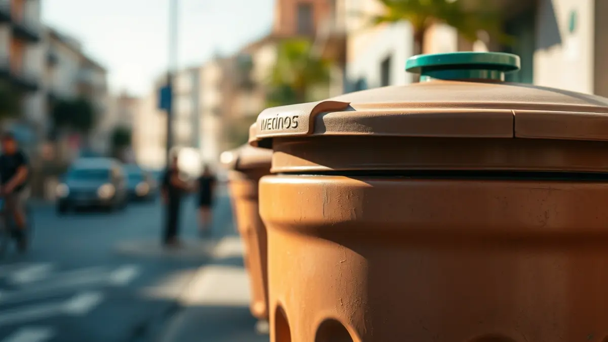 Generic image of a brown organic waste container in an urban setting.