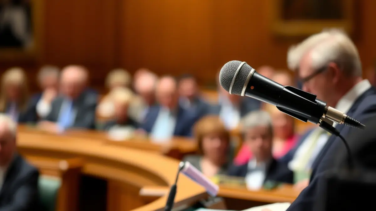 Imagen genérica de un micrófono en un atril parlamentario, simbolizando el debate legislativo.