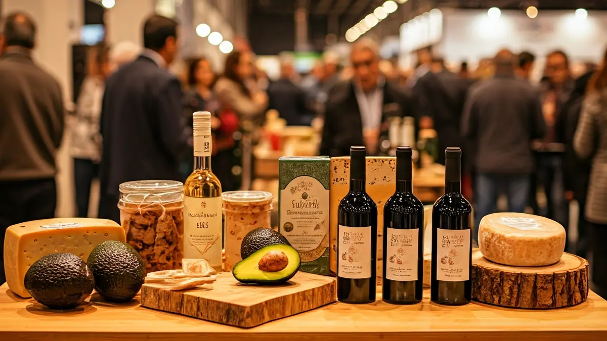 Productos gourmet de Canarias expuestos en una feria de alimentación de alta gama.