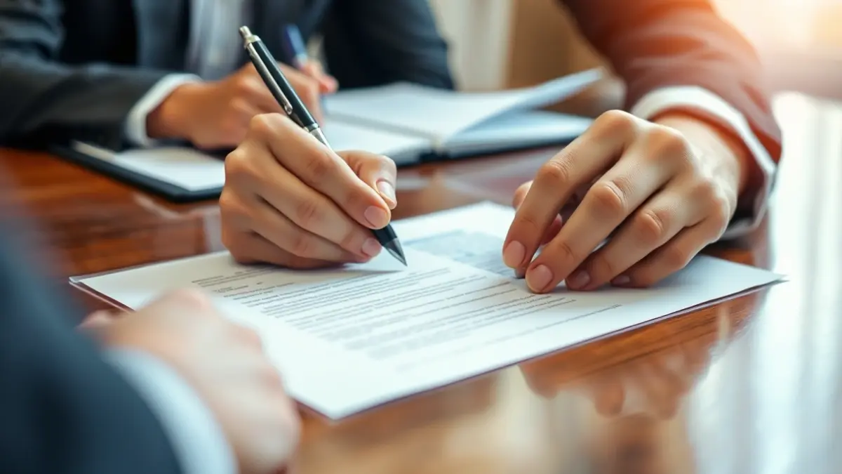 Imagen genérica de manos firmando un documento oficial.