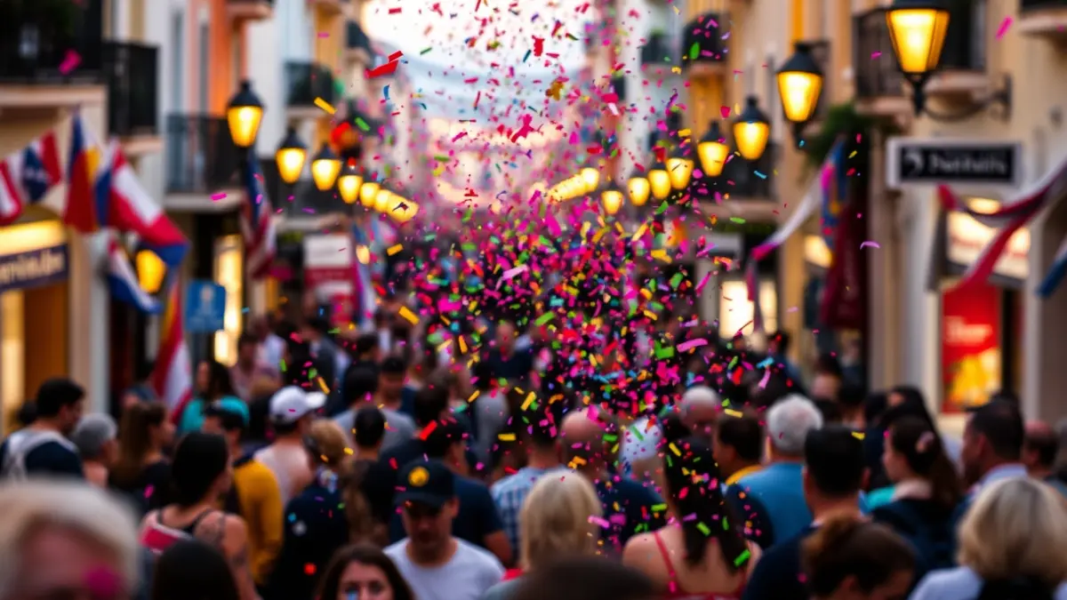Generic image of a festive celebration with confetti and blurred people.