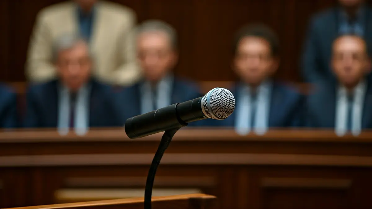 Imagen genérica de un micrófono en un podio durante un debate político.