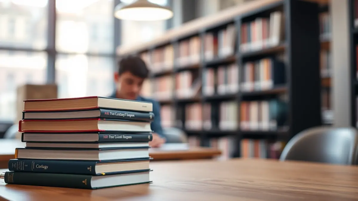 Generic image of university textbooks stacked on a desk, symbolizing study and student aid.