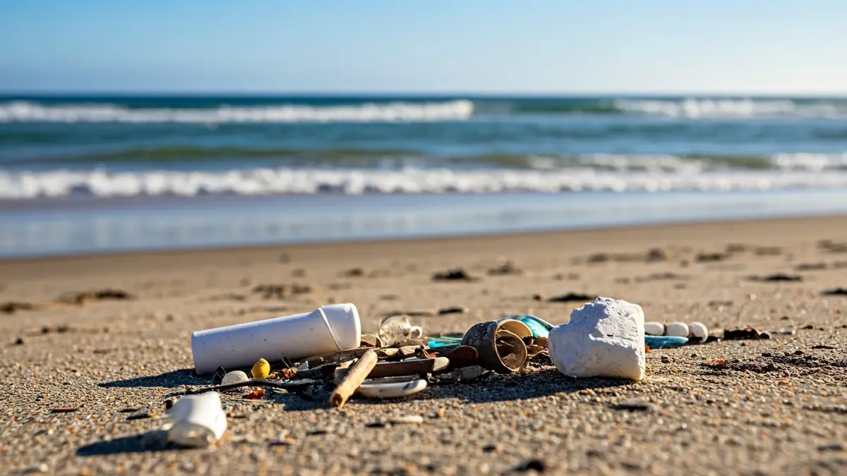 Generic image of marine litter on a beach in Canarias.