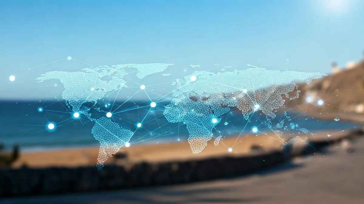 Imagen genérica de marketing digital innovador con un fondo borroso de las Islas Canarias.