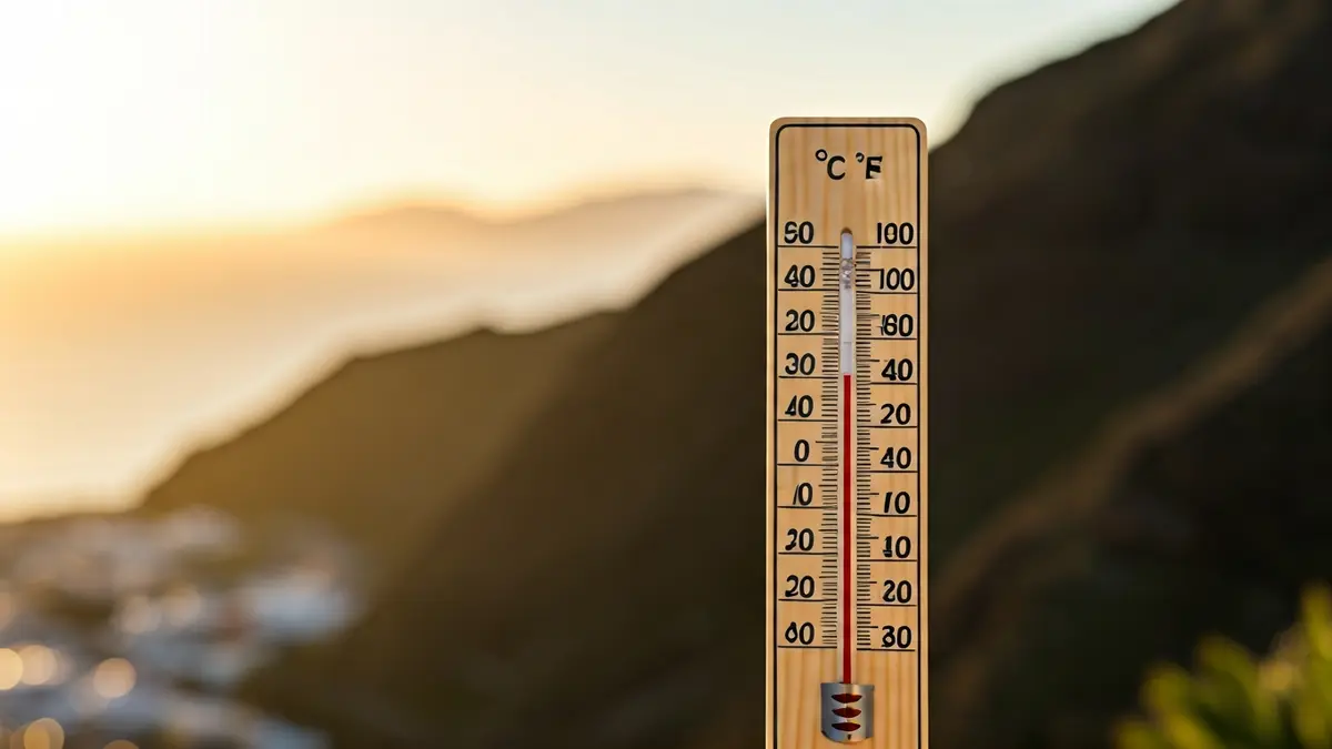 Generic image of a thermometer showing high temperatures on a sunny day in the Canary Islands.