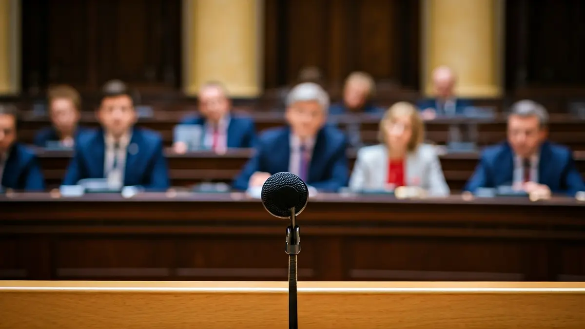 Imagen genérica de un micrófono en un podio parlamentario, simbolizando el debate político y la presentación de propuestas.