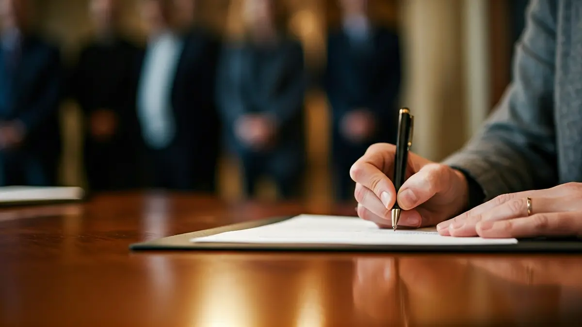 Imagen genérica de manos firmando un documento legal.