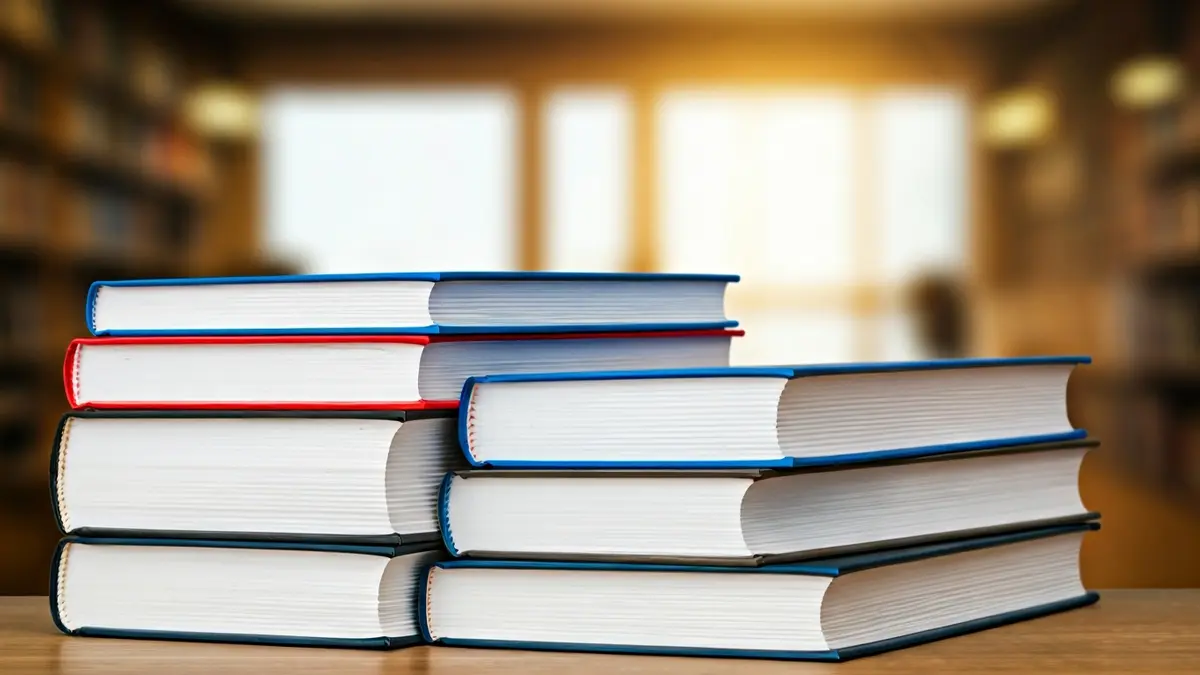 Imagen genérica de libros de texto apilados en un escritorio, simbolizando la educación y las becas.
