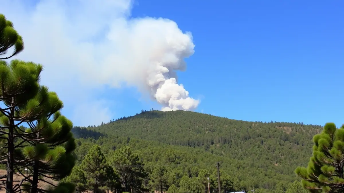 Generic image of a column of smoke rising over a forest in the Canary Islands, symbolizing a wildfire.